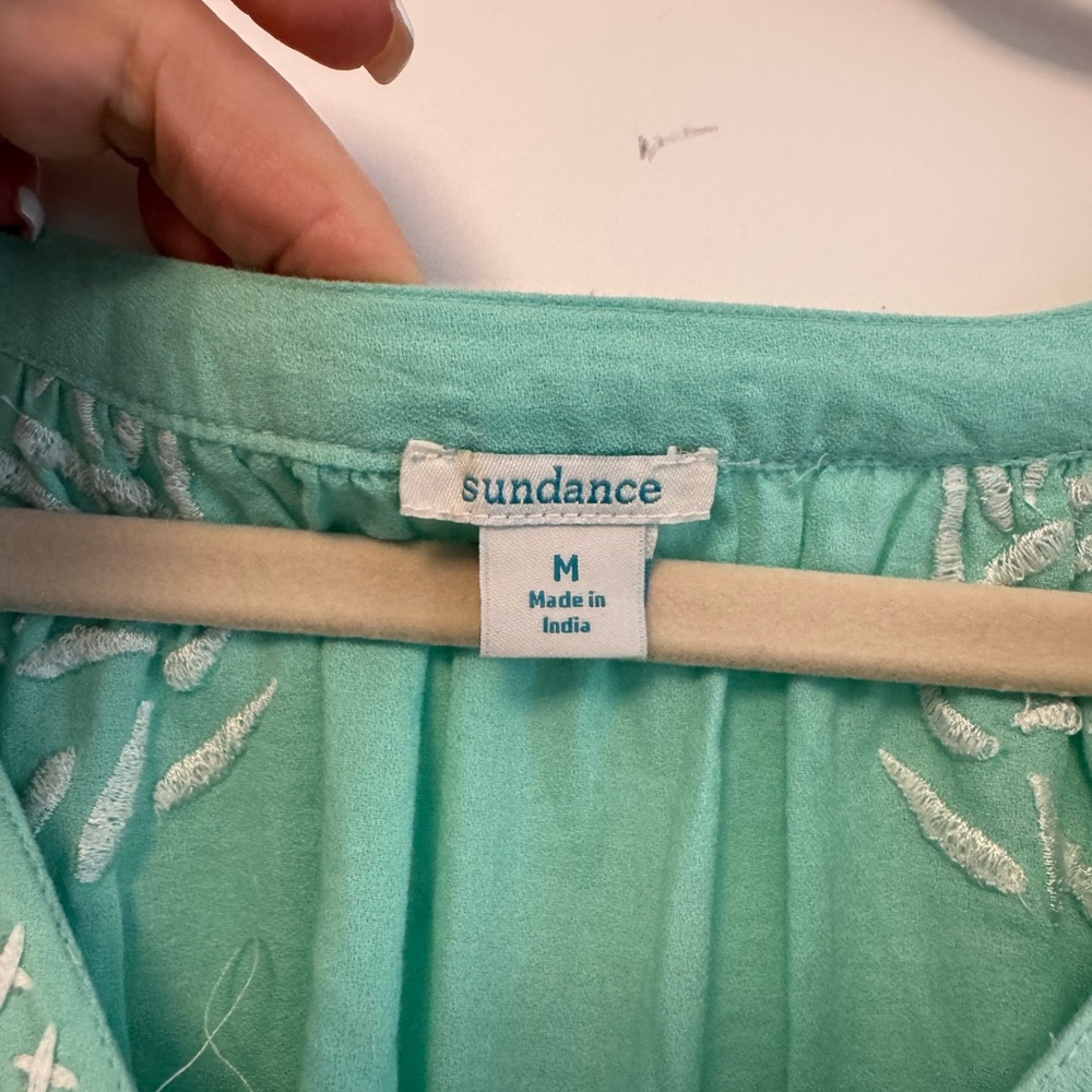 Sundance Embroidered Turquoise Boho Dress/Coverup with Bird Motif - Picture 2 of 4